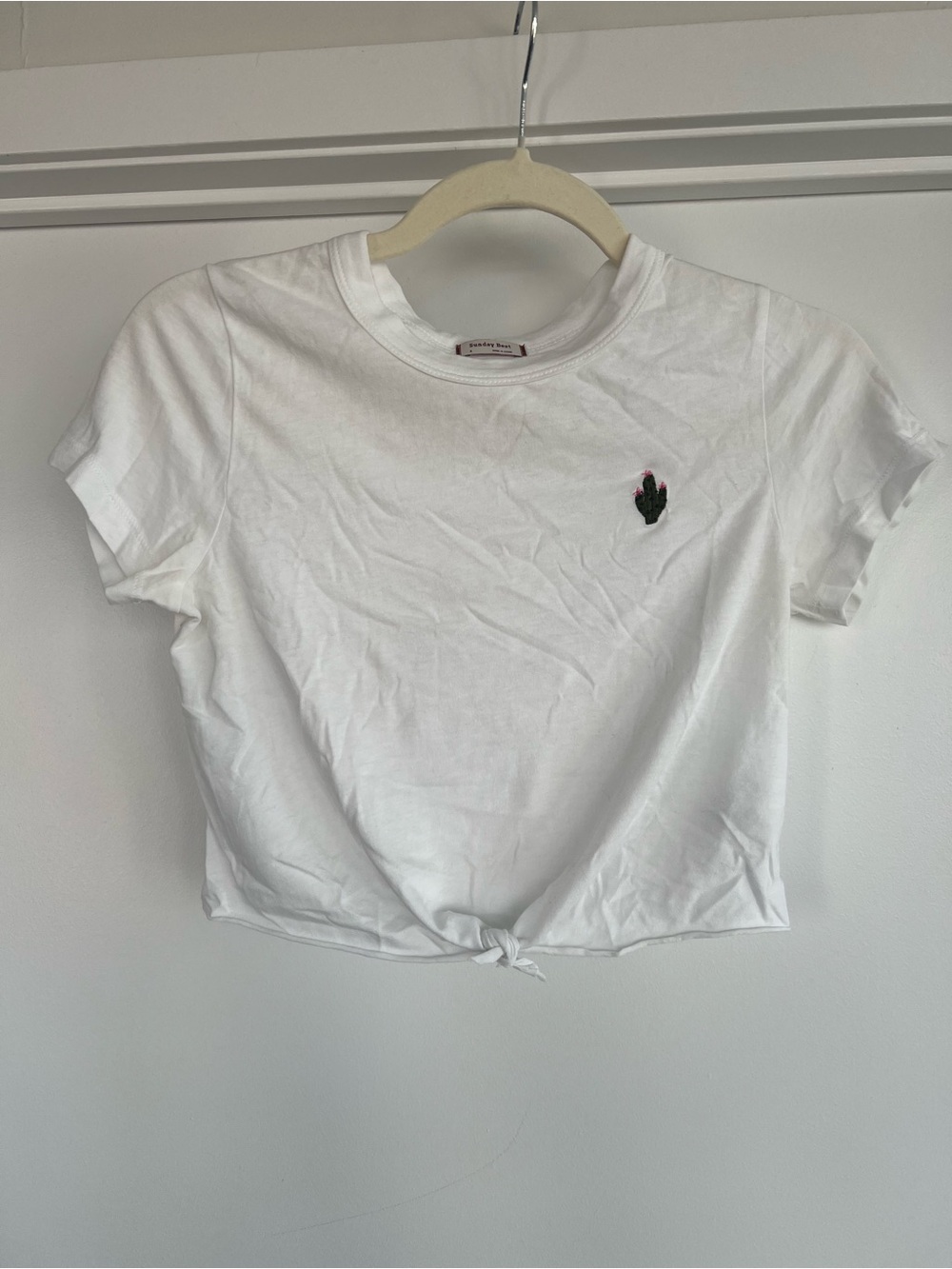 Aritzia White Women's Knot-Front Tee with Cactus Embroidery